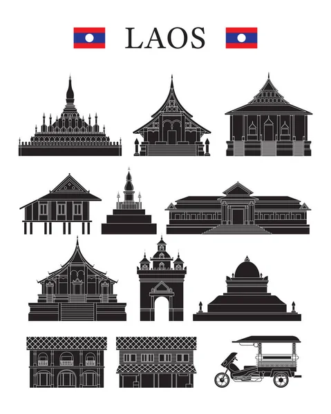 Laosz tereptárgyak és kultúra objektum beállítása — Stock Vector