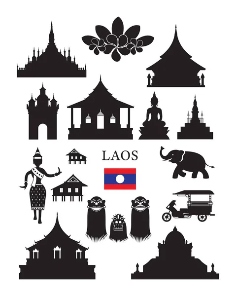 Lugares de interés de Laos y conjunto de objetos culturales — Vector de stock