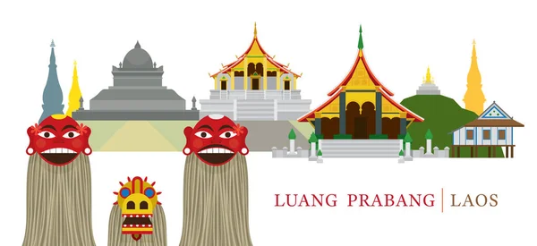 Luang Prabang, Laosz, jellegzetes tájékozódási pontok és Pou Yer, Ya Yer — Stock Vector