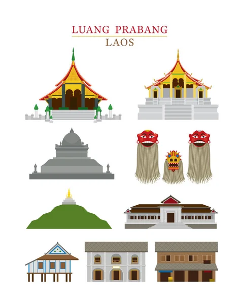 Luang Prabang, Laos, Monuments Objets — Image vectorielle