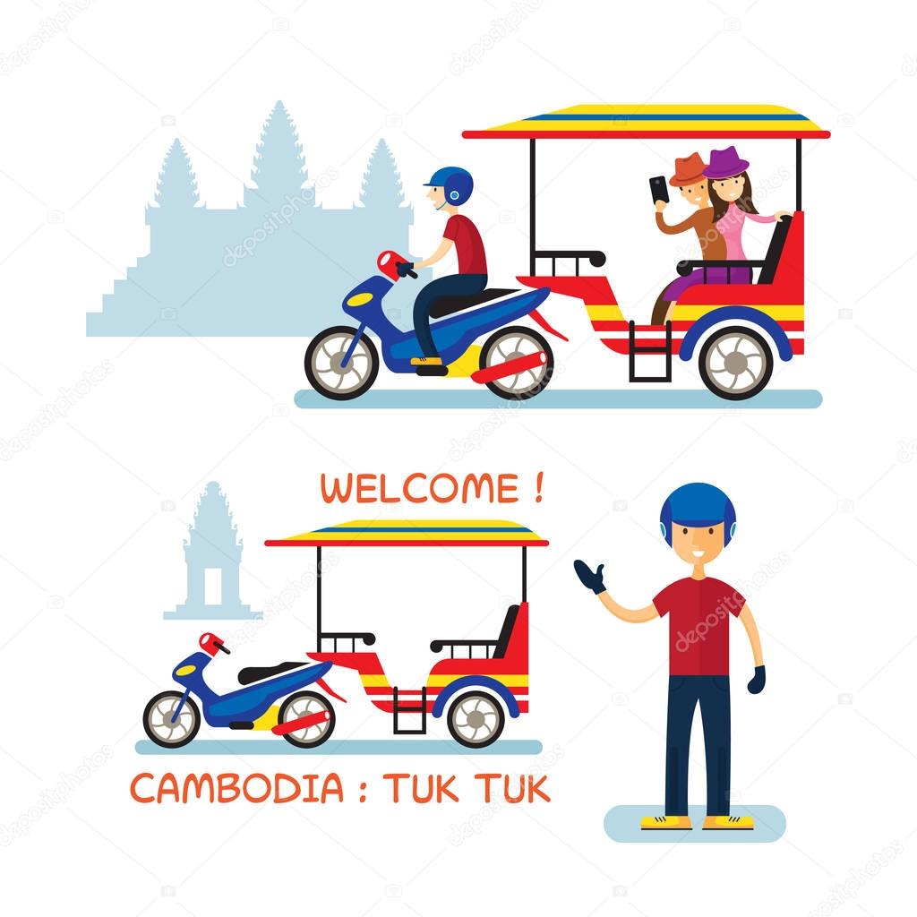 Cambodia Tuk Tuk Service for Tourist, Angkor Wat Background