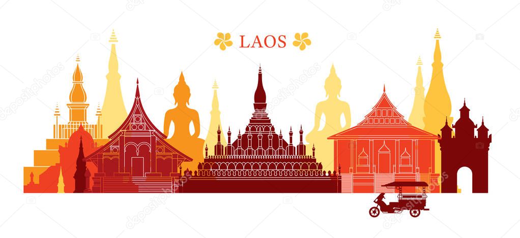 Laos Landmarks Skyline, Colourful 