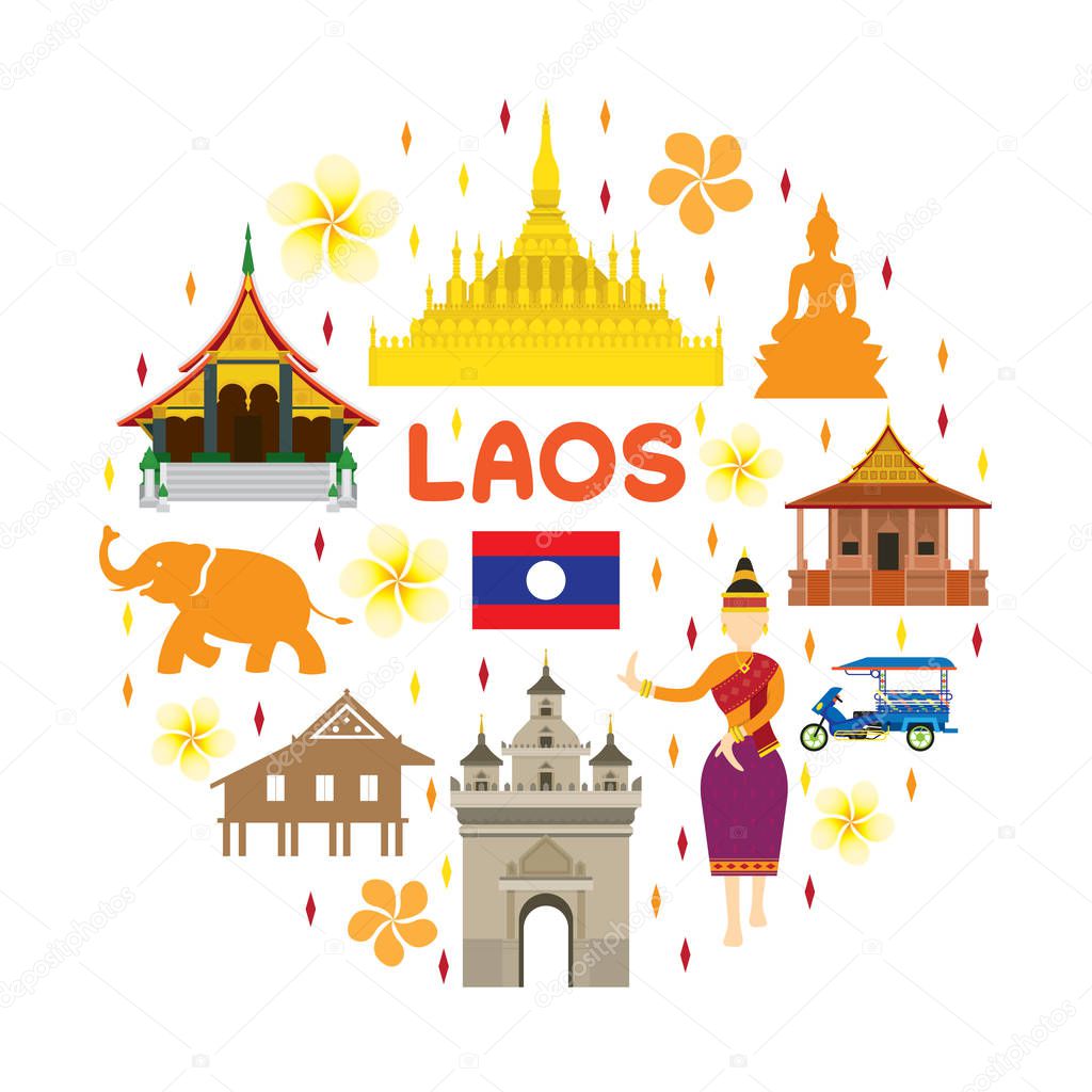 Laos Travel Attraction Label