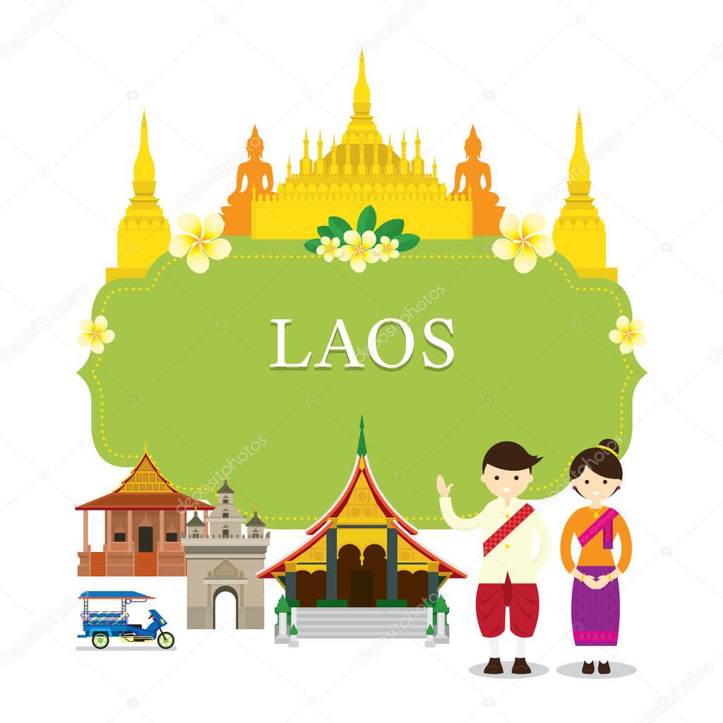 Laos Landmarks, People in Traditional Clothing, Frame 