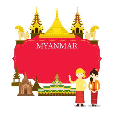 Myanmar yerler, insanlar geleneksel kıyafetleri, çerçeve