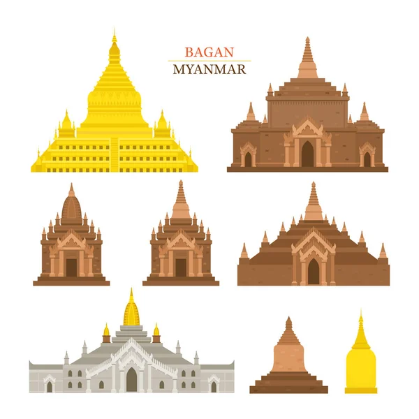 Bagan, Myanmar, Arquitetura Edifício Marcos — Vetor de Stock
