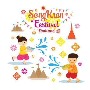 Songkran Festivali, çocuklar su oynarken