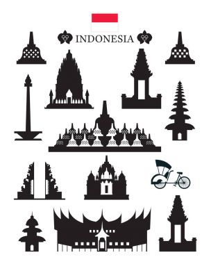 Indonesia Landmarks Architecture Building Object Set clipart