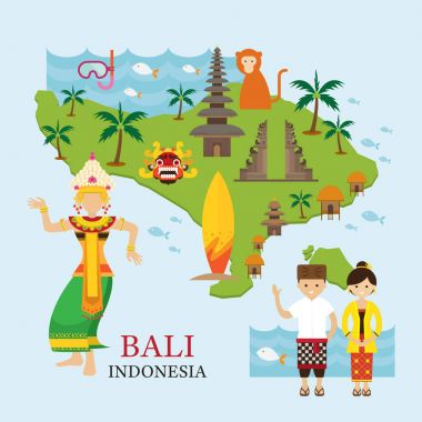 Bali, Endonezya harita seyahat ve cazibe ile