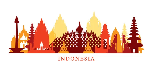 Indonesia Arquitectura Monumentos Skyline, Shape — Vector de stock