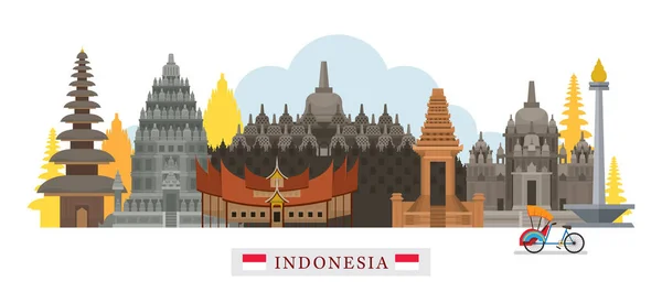 Indonesia Architecture Landmarks Skyline — Stock Vector