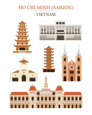 Saigon Vietnam Simgesel mimari yapı nesne kümesi