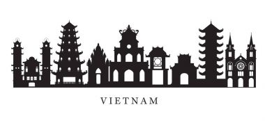 Vietnam yerlerinden manzarası içinde siyah ve beyaz siluet