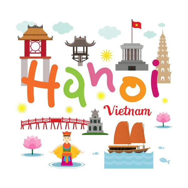 Hanoi Vietnam Voyage et attraction — Image vectorielle