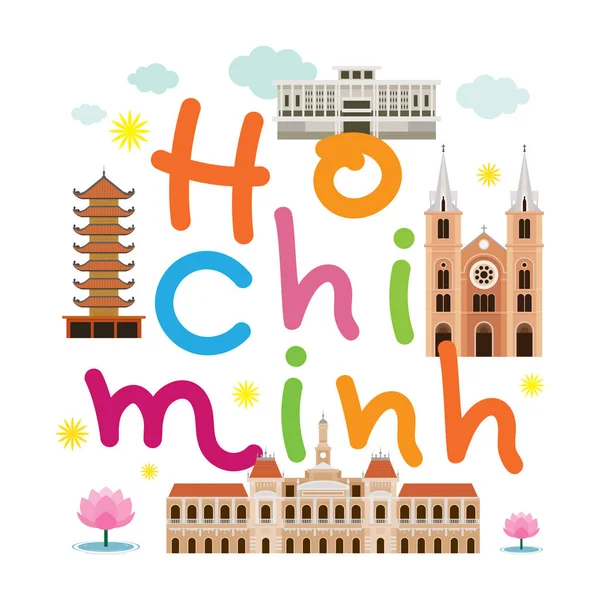 Ho Chi Minh City lub podróży w Sajgonie, Wietnam i przyciągania — Wektor stockowy