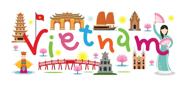 Vietnam Travel a přitažlivost — Stockový vektor