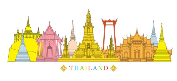 Tailandia Arquitectura Lugares de interés Skyline — Archivo Imágenes Vectoriales