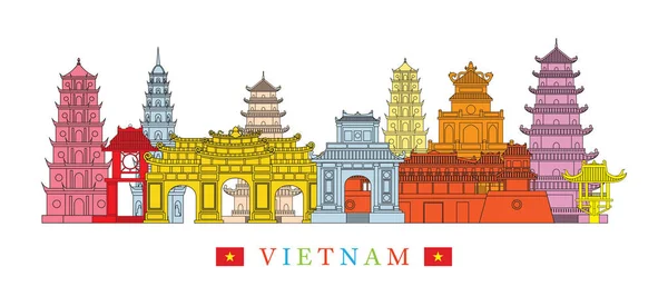 Vietnam Architecture monuments Skyline — Image vectorielle