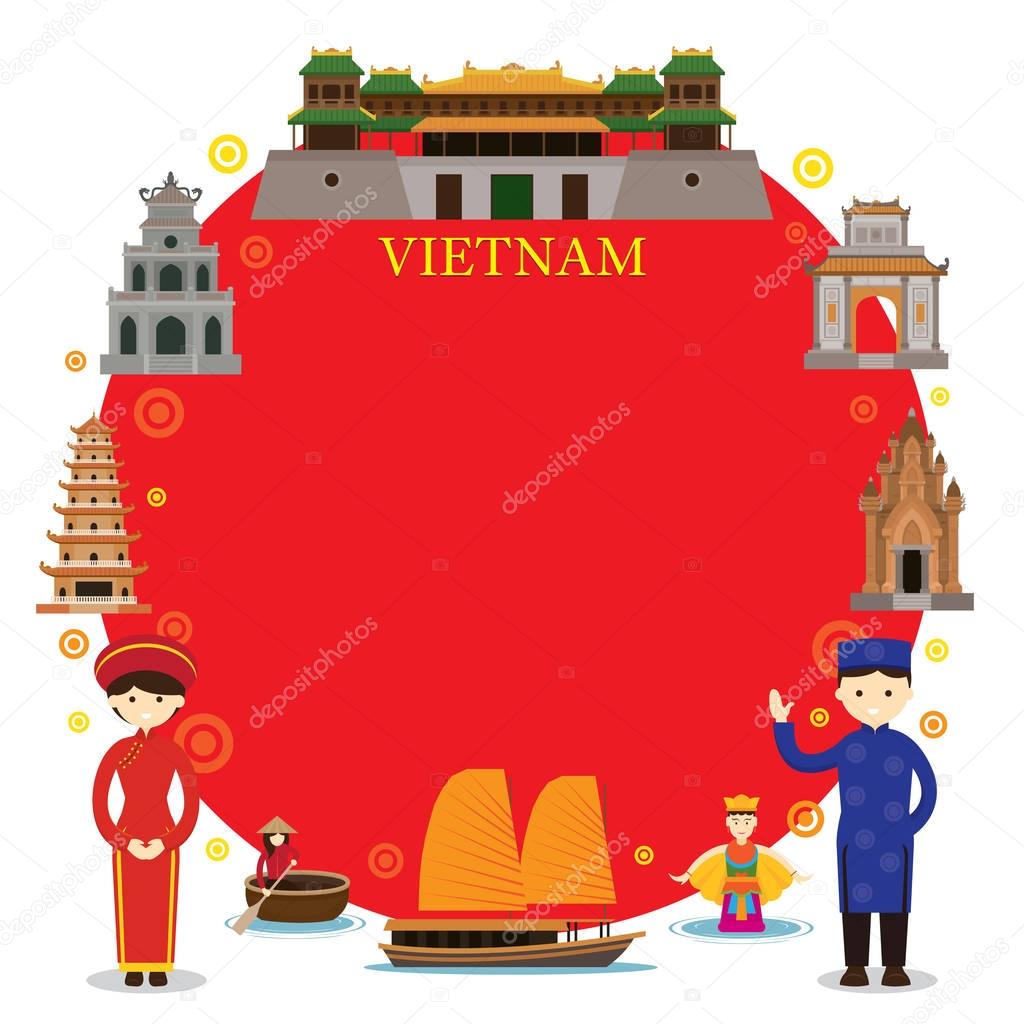 Vietnam Landmarks, People in Traditional Clothing, Frame