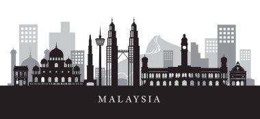 Malaysia Landmarks Skyline in Black and White Silhouette clipart