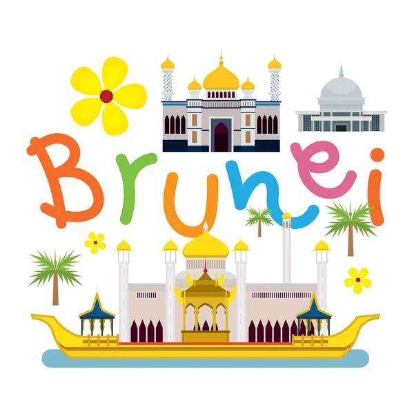 Brunei podróż i atrakcje — Wektor stockowy