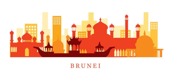 Brunei Arquitectura Lugares de interés Skyline, Shape — Vector de stock