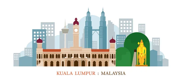 Kuala Lumpur, Malasia Hitos Skyline — Vector de stock
