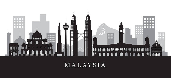 Небоскрёбы Малайзии в черно-белом силуэте
