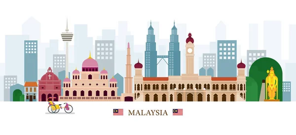 Malasia Lugares de interés Skyline — Vector de stock