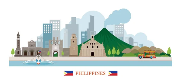 Filipinas Hitos Skyline — Vector de stock