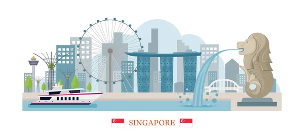 Bezienswaardigheden Skyline van Singapore — Stockvector