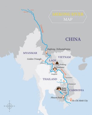 Mekong Nehri harita ülke ve şehir konumları