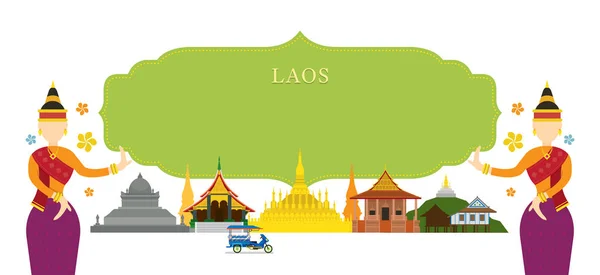Laos Monuments, Danse Traditionnelle, Cadre — Image vectorielle