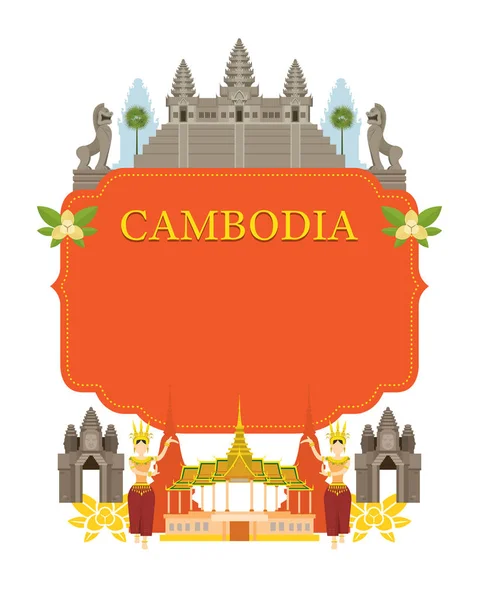 Camboya Lugares de interés, Danza tradicional, Marco — Vector de stock