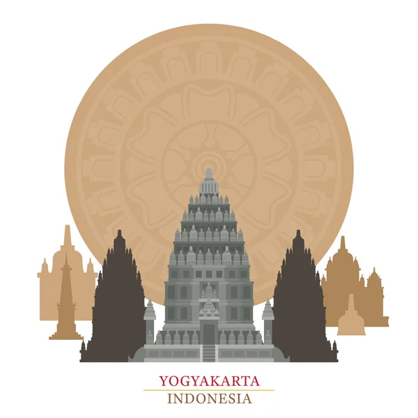 Prambanan, yogyakarta, indonesien mit dekorativem Hintergrund — Stockvektor