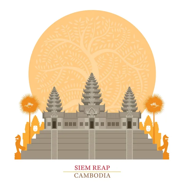 Angkor Wat, Siem Reap, Cambogia con sfondo decorativo — Vettoriale Stock