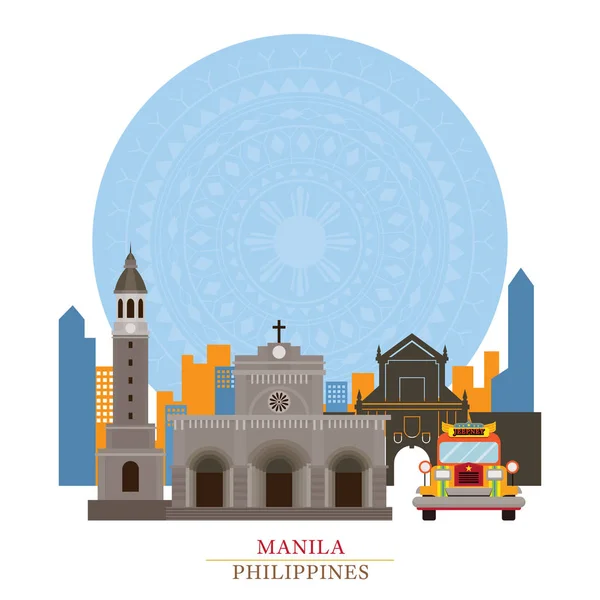 Manila, Philippines with Decoration Background — Stock Vector