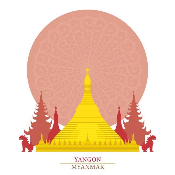 Shwedagon, Yangon, Myanmar avec décor — Image vectorielle
