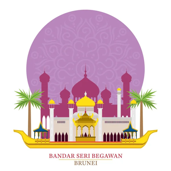 Bandar Seri Begawan, Brunei  with Decoration Background — Stock Vector