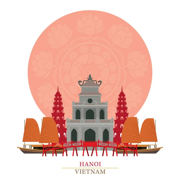 Hanoi, Vietnam mit Dekorationshintergrund — Stockvektor