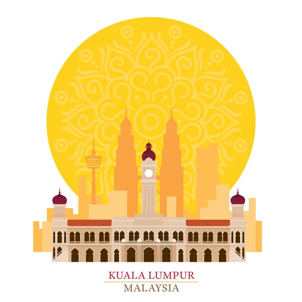 Kuala Lumpur, Malasia con fondo decorativo — Archivo Imágenes Vectoriales