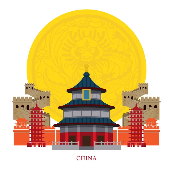 Lugares de interés de China con fondo de decoración — Vector de stock