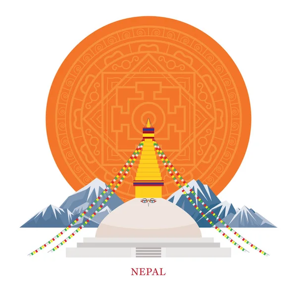 Zajímavosti Nepálu s pozadím dekorace — Stockový vektor