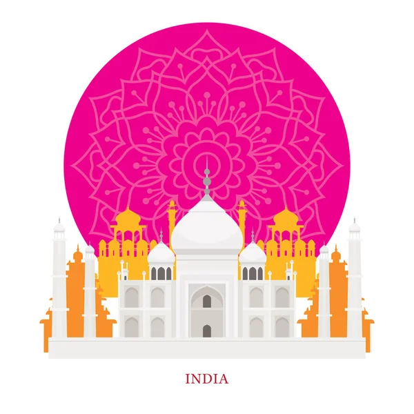 Taj Mahal, India Lugares de interés con fondo decorativo — Vector de stock