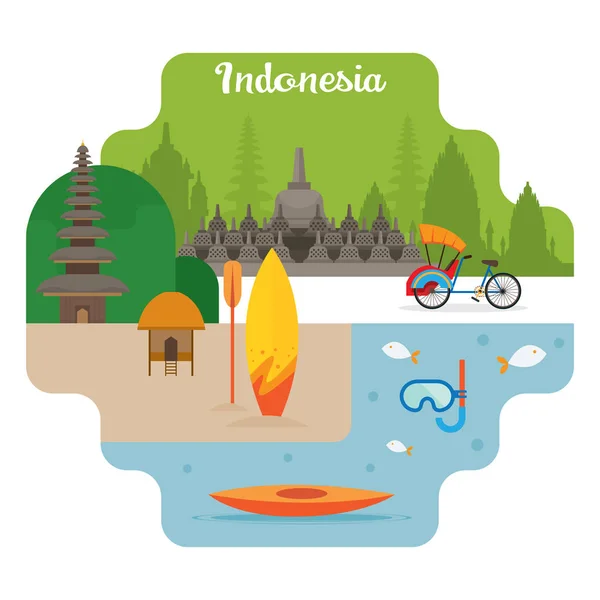 Indonesien Travel och attraktion sevärdheter — Stock vektor