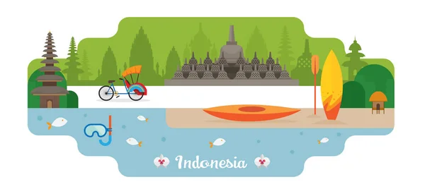 Indonesia Penanda Perjalanan dan Daya tarik - Stok Vektor