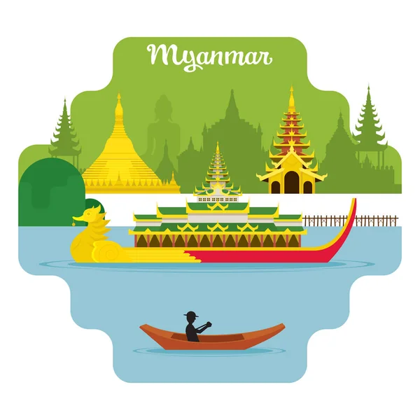 Myanmar Viagens e atração Marcos — Vetor de Stock