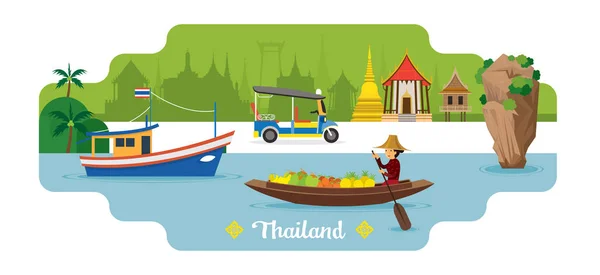 Thailand Reise und Sehenswürdigkeiten Wahrzeichen — Stockvektor