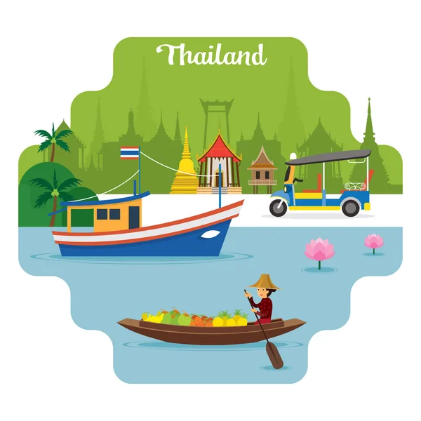 สถานที่ท่องเที่ยวและสถานที่ท่องเที่ยวในประเทศไทย — ภาพเวกเตอร์สต็อก