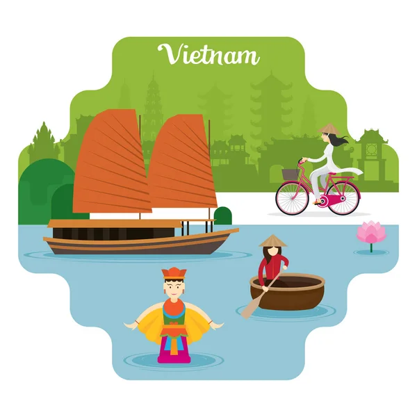 Vietnam seyahat ve cazibe — Stok Vektör